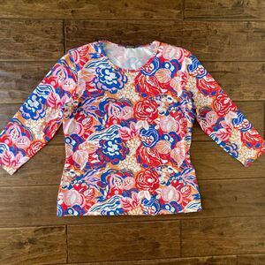 J. McLaughlin Catalina Cloth Signature Tee Gardenia Floral Print Sz Large